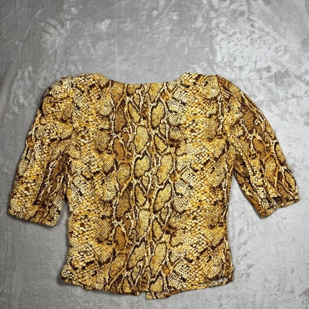 Reformation Eliana Boa Snakeskin Animal Print V Neck Button Front Blouse Small